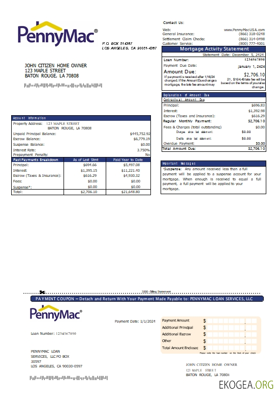 États , Unis Californie Pennymac Loan Services relevé hypothécaire scr